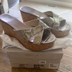 Jimmy Choo Women’s Prima Snakeskin Cork Wedge size 38.5